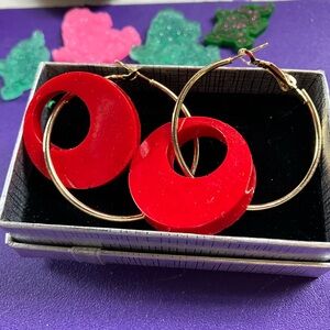 Red and Gold Hoop Earrings